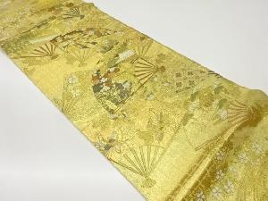 扇に御所車・花鳥模様織出し袋帯